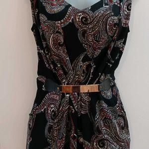 Izabel London Black Printed Belted Dress