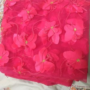 Net Embroidery Pink Dupatta.