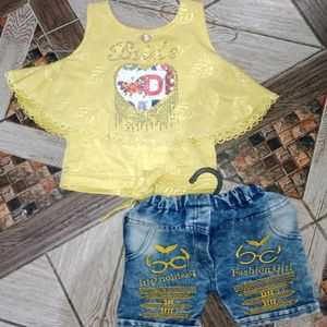 (1.5 Yr-2.5yr)Yellow Top With denim Shorts