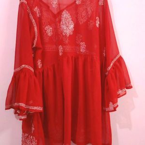 Red Chikankari Top