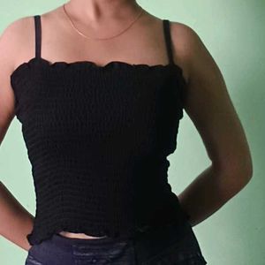 Pure Black Sleeveless  Top (Slightly Crop)