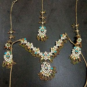 Necklace Earrings + MangTikka (Forehead Pendant)