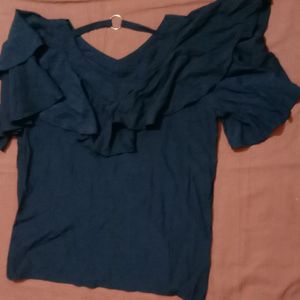 Navy Blue Plain Casual Top ( Women )