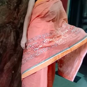 Flowers Art Desginable Orange Saree