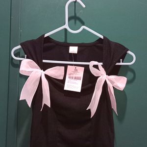 SSS Coquette Black Sweetheart Neck Bow Top