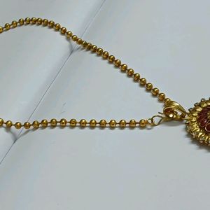 Red Stoned Gold Plated Necklace Chain