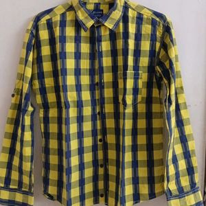 Yellow And Navy Blue Checks Shirt