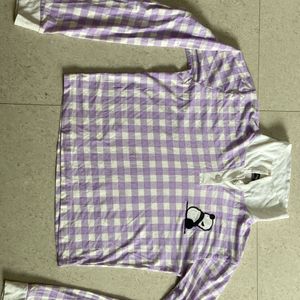 Panda, full sleeve purple White T-shirt