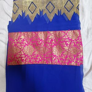 Blue And Pink Georgette Saree