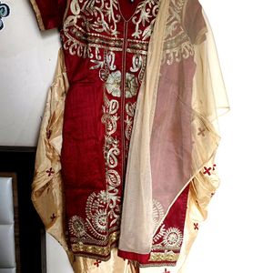 Red And Golden Patiala Kurta Set With Dupatta