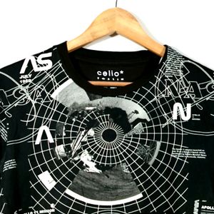 Celio Black Printed NASA T-shirt