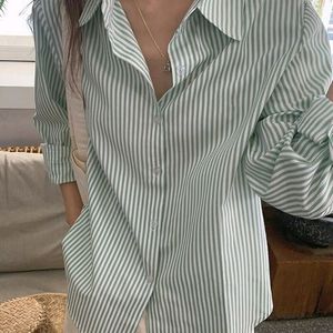 Sea Green Striped Oversized Shirt