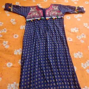 Blue Mirror Work Kurti