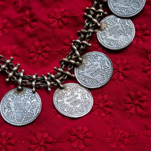 Victorian Coins Silver Replica Statement Necklace