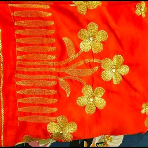 Orange Heavily Embroidered Saree