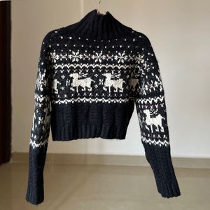 Nordic Reindeer Crop Knit Cardigan