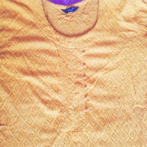 Mustard Chikankaari kurti