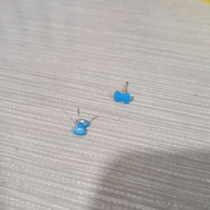 bow ribbon blue earring stud