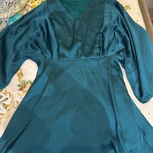 V Neck Kimono Sleeves Pleated A Line Dress