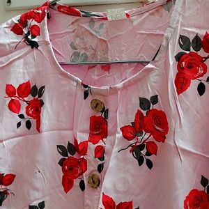 Pink Kurti With Red Rose