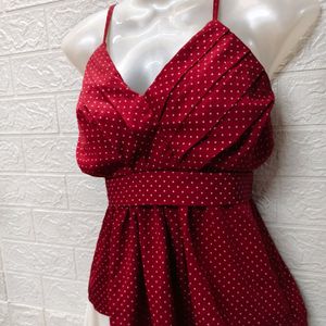 Chic Spaghetti Top with Mini Polka Dots