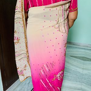 Baby Pink Georgette Saree (Women )