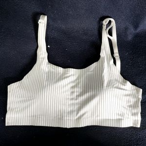 Grey Striped Padded Bra With Adjustable Straps