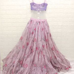 Lavender Lehengacholi With Organza Lehenga