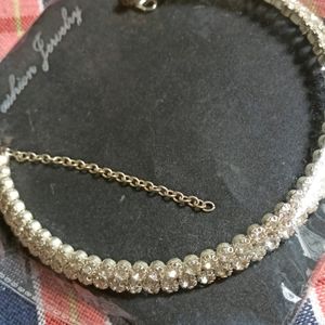 Silver Colour Double Layered Diamond Necklace