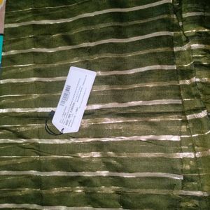 Chanderi Saree In Olive Green ~ No Blouse