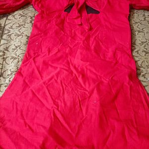 Red Hot Strachable  Long Kurti With Front Slit