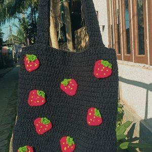 Crochet Black Strawberry Bag 🍓🎀