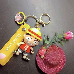 Anime Keychain And Pink Hair Clip