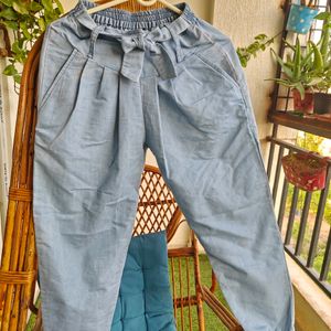 Denim Joggers With Tie Up