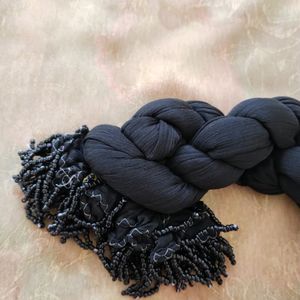 Black Synthetic Dupata with Tassels