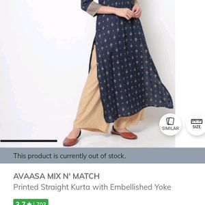 Navy Blue Printed Straight AVAASA KURTI