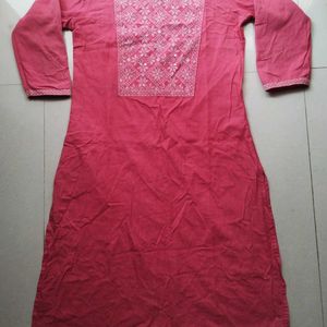 Morpankh Pink Cotton Kurta For Women