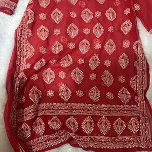 2 chikankari kurtis red and Grey