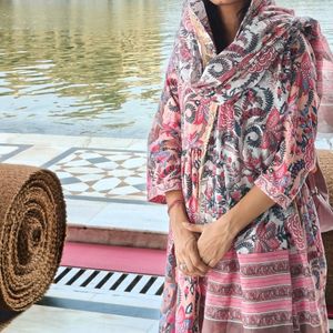 Pink Printed Kurta Set With Dupatta