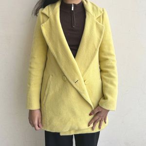 Yellow Single Breasted Woolen Blazer