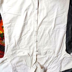 White Half Denim Cotton Shirt