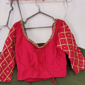 Red Blouse With Heavy Stone Work