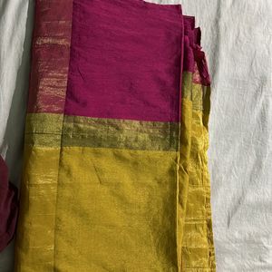 Beautiful combination of Yellow and pink saree