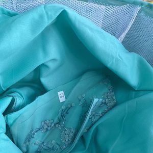 Party Wear Sea Green Long Frock With Dupatta