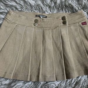 Khaki Pleated Skirt