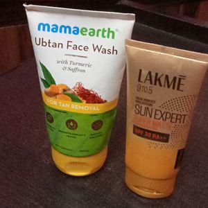 Mama Earth Facewash With Lakme Sunscreen