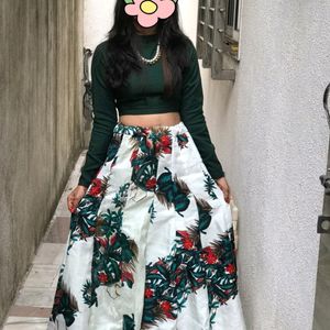 Lehnga  Party And Navratri 🌱 Pretty Green Floral