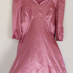 Onion Mauve Color Satin Short Dress