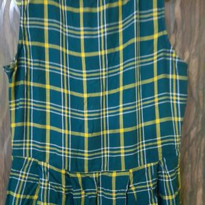 Checkered Yellow And Green Sleeveless A-line Dress