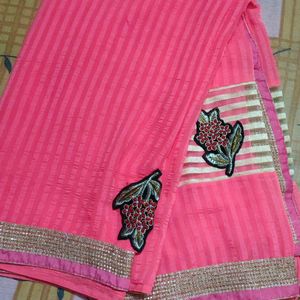 Beautiful Peach Chiffon Saree